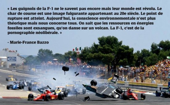 Une citation percutante d'un texte de Marie-France Bazzo intitulé « F-1: une insulte à l'intelligence »