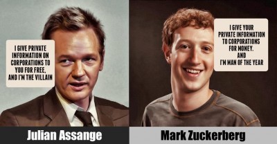 ulian Assange : donne aux gens un accès gratuit aux informations d'entreprise Go prison Mark Zuckerberg : donne aux entreprises un accès payant à vos informations personnelles Homme de l'année 