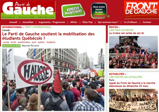 Le Parti de Gauche soutient la mobilisation des étudiants Québécois ! Le Parti de Gauche soutient la mobilisation des étudiants Québécois !