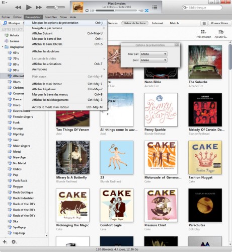 ctrl+J dans iTunes