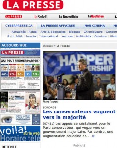 Première page typique du Journal la Presse en période électorale