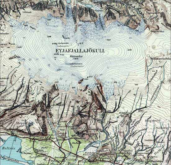 carte du volcan islandais eyjafjallajokull