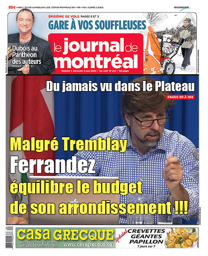Luc Ferrandez en première page du Journal de Montréal