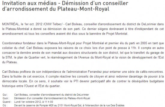 Démission de Carl Boileau