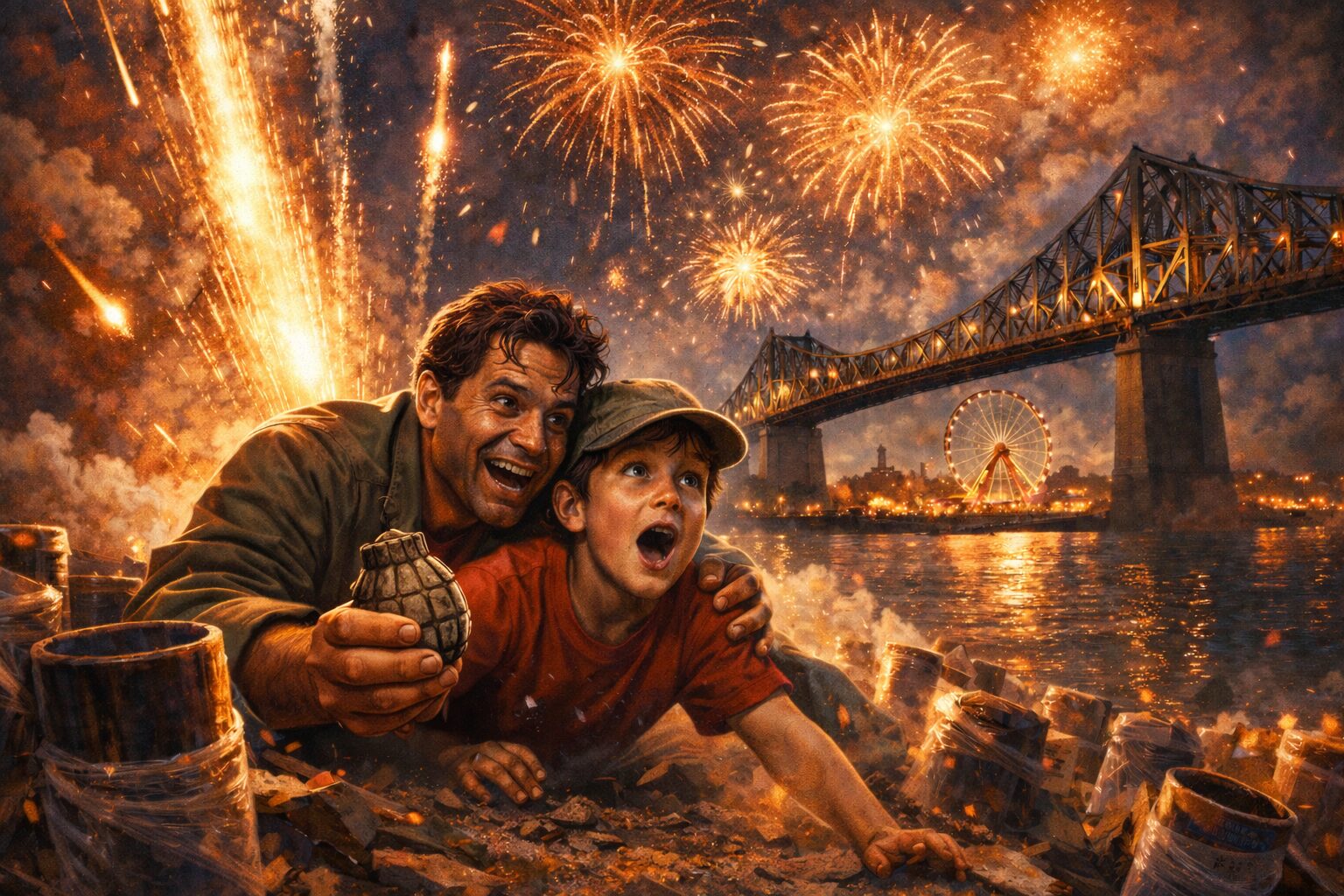 Entre père et fils: Une soirée au cœur des feux L'été de mes 10 ans, une soirée avec mon père à l'International des feux d'artifices a marqué ma vie. Sans billets, nous nous sommes retrouvés au cœur de l'action, transformant notre panique en une aventure inoubliable.