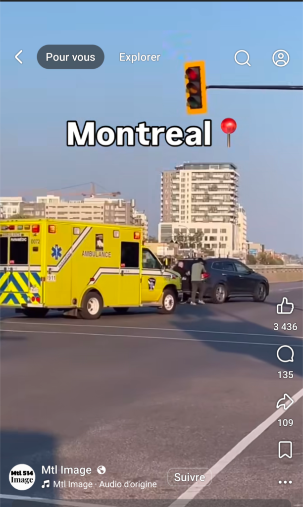 Capture d’écran d’un Reel Facebook tourné à Montréal, présenté uniquement en anglais.